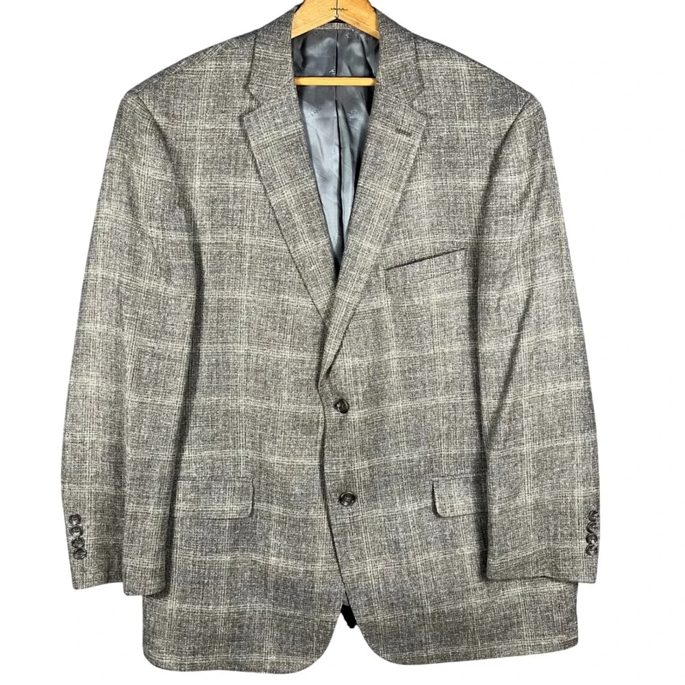 Jos. A. Bank Reserve Sport Coat Mens 48L Silk Linen Wool Plaid‎ Blazer E. Thomas